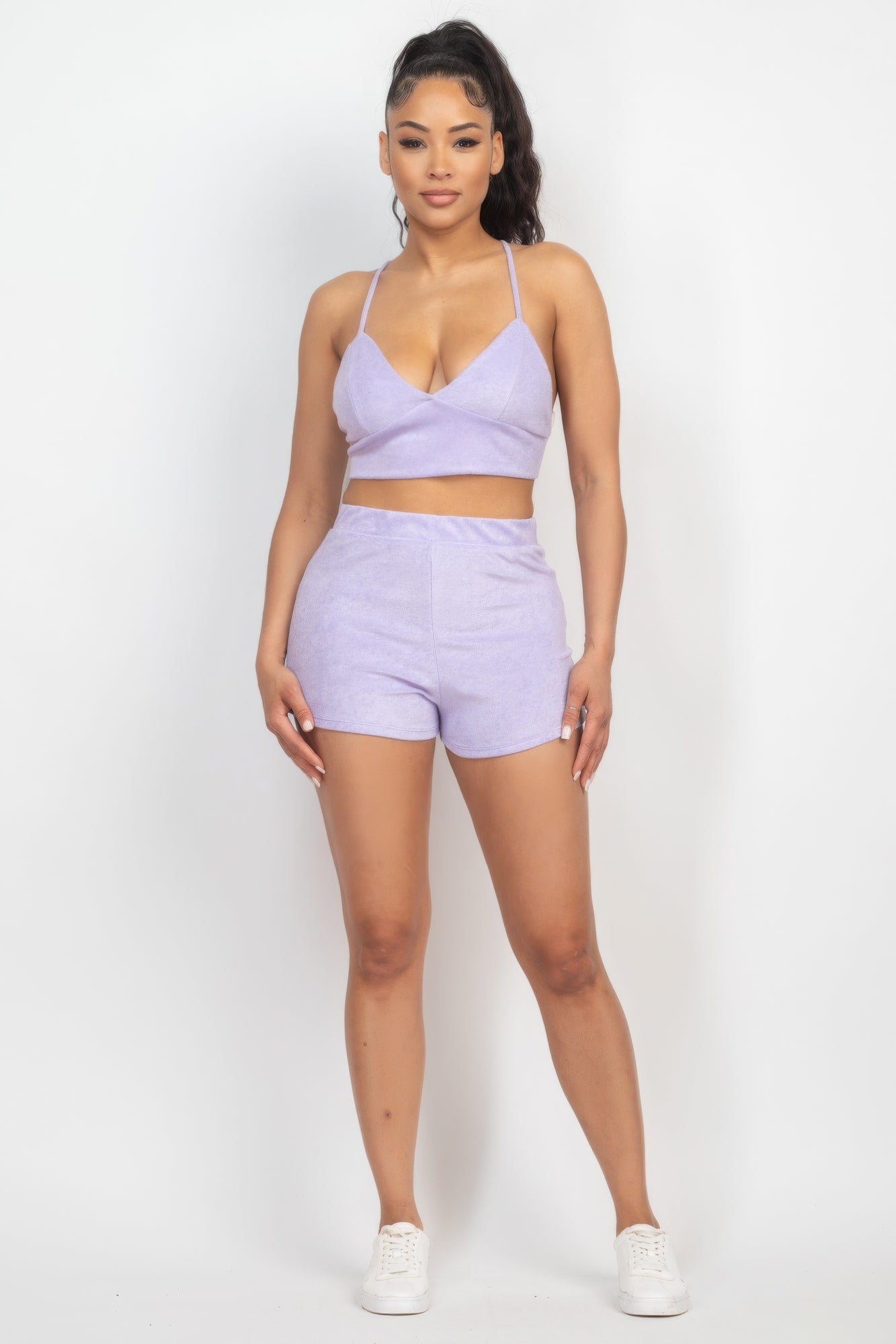 Terry Towel Bralette Top & Mini Shorts Set