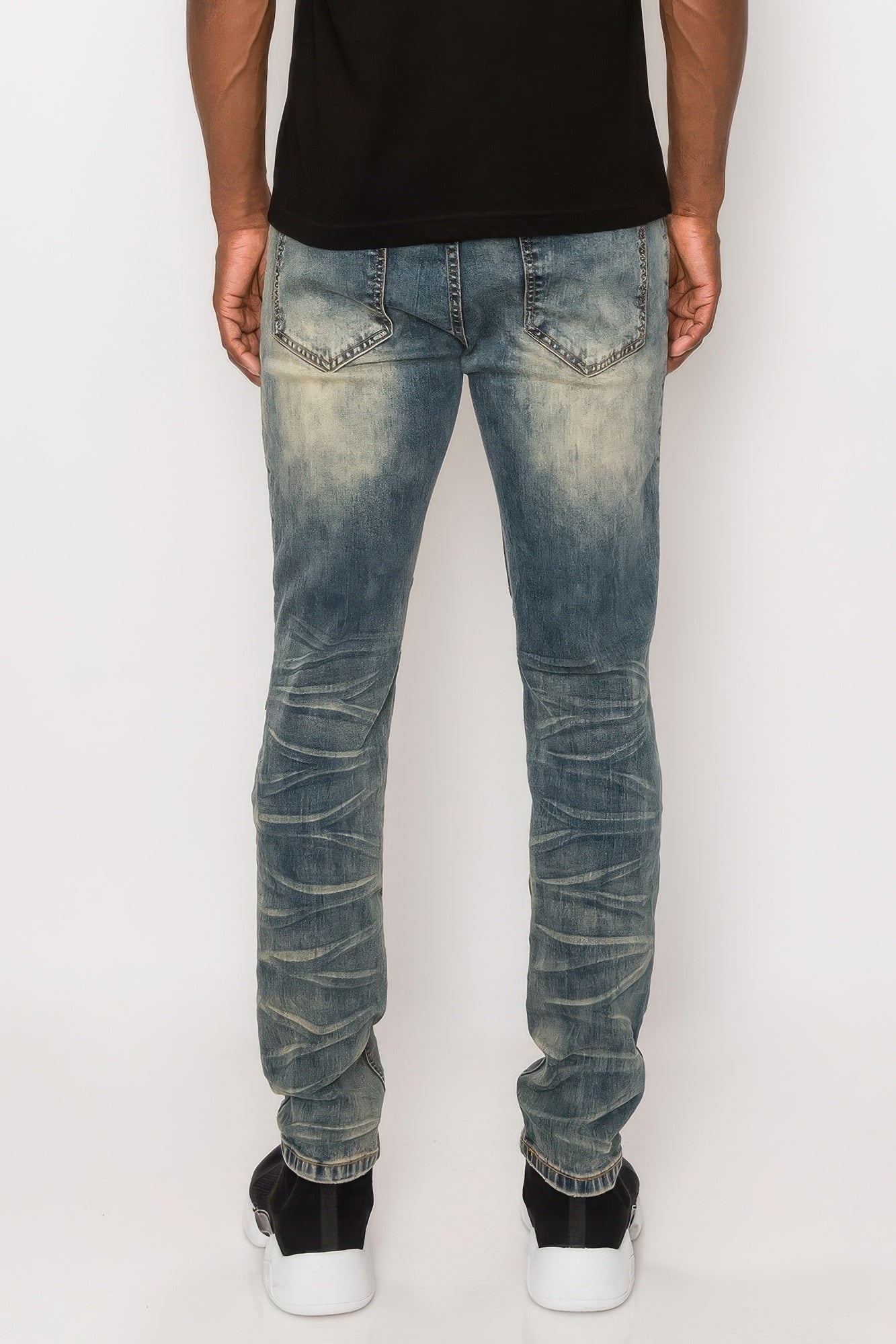 Men Creased Biker Denim Jeans