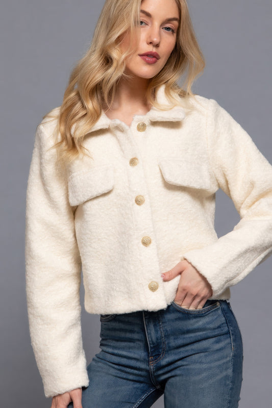 Long Slv Teddy Fleece Short Jacket