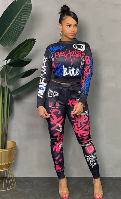 Graffiti Long Sleeve Pants Set