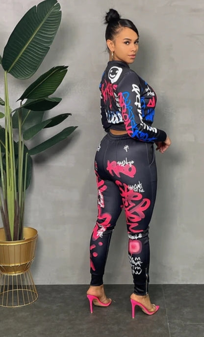 Graffiti Long Sleeve Pants Set