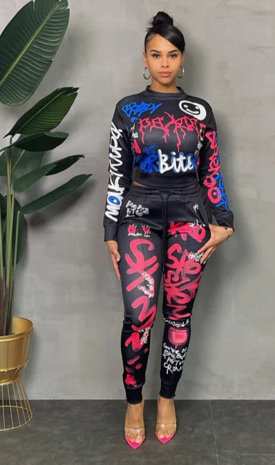 Graffiti Long Sleeve Pants Set