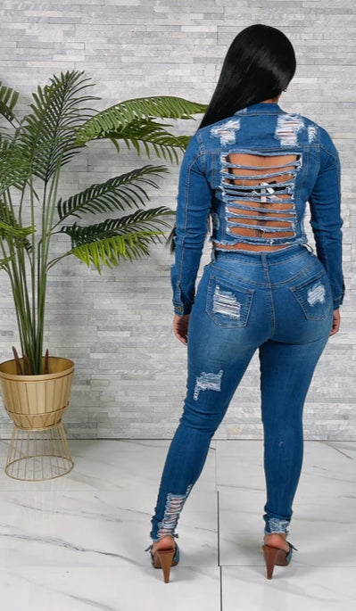 Heavy Ripped Denim Jacket & Pants Set