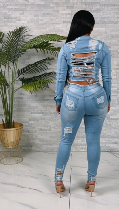 Heavy Ripped Denim Jacket & Pants Set