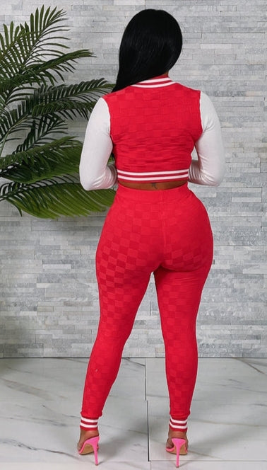 Varsity Jacket & Pants Set - Red