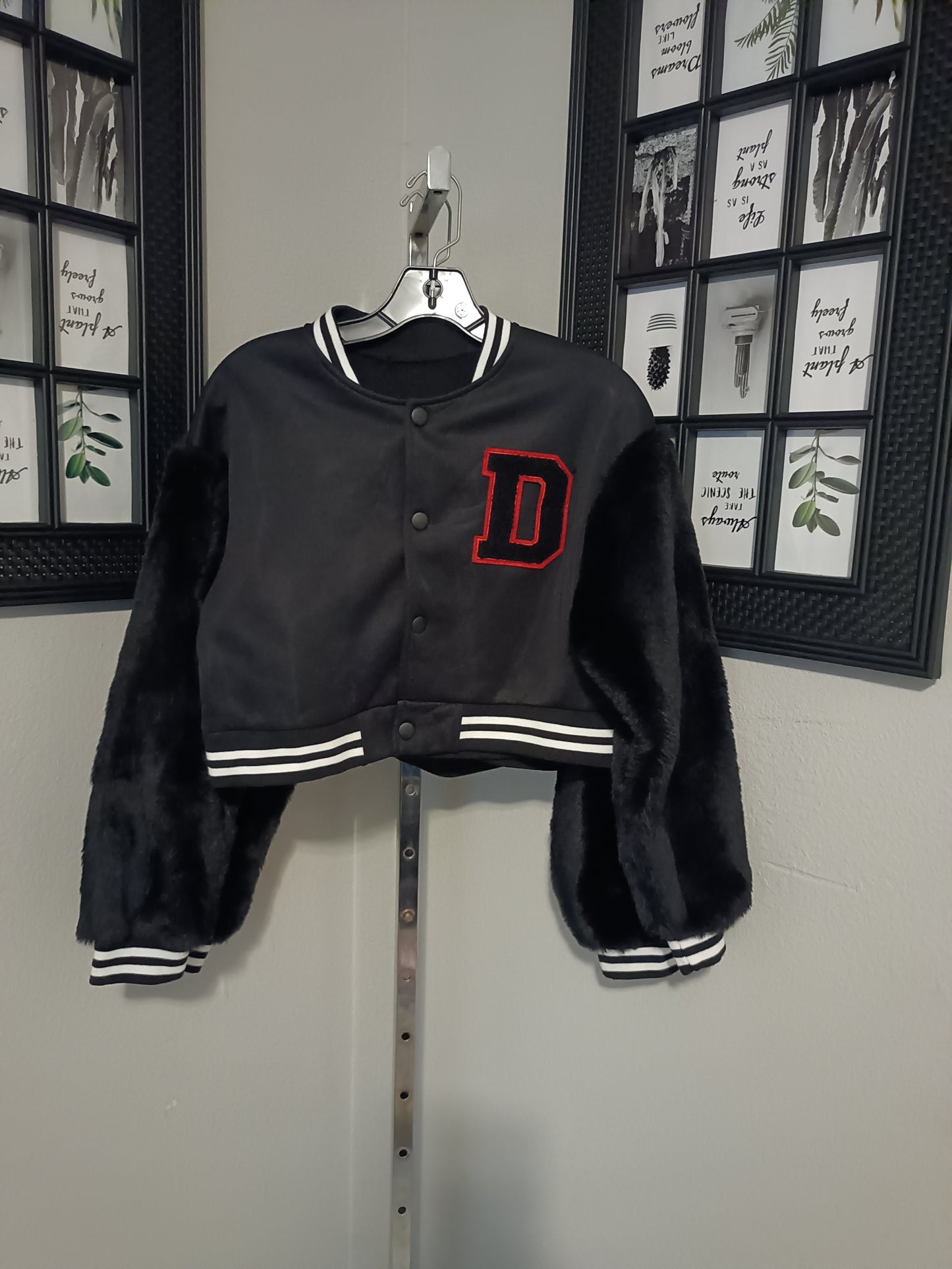 D Cropped Varsity Jacket w/Fur Sleeves